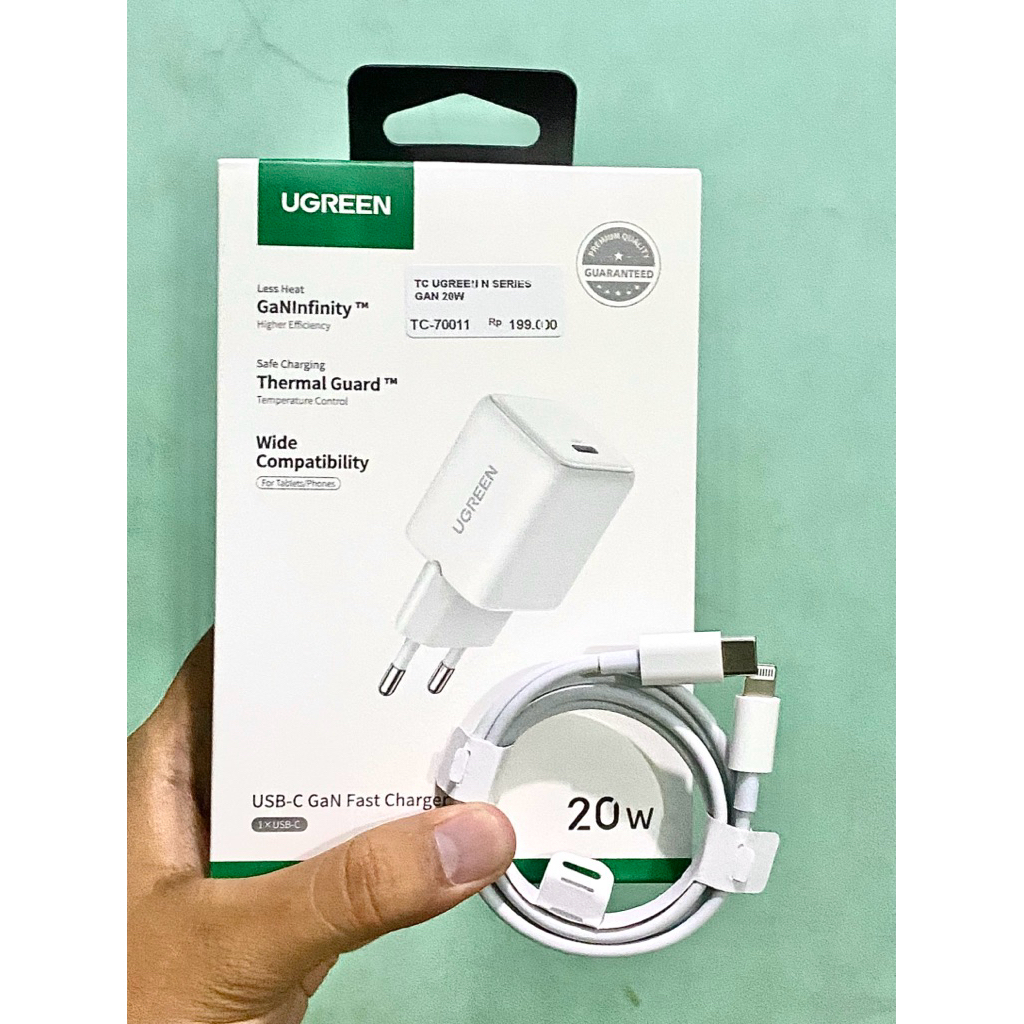 Adaptor Ugreen MFI series Baru GAN + kabel lightning iphone satu set cas ip ori ces x xr 11 12 13 14