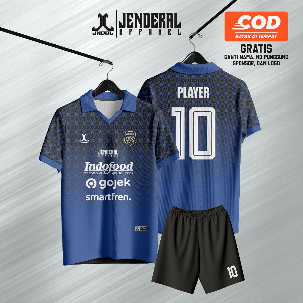 Jersey Retro Terbaru Futsal, Sepak Bola, Badminton, Volly Full Printing, Jersey Biru Hitam