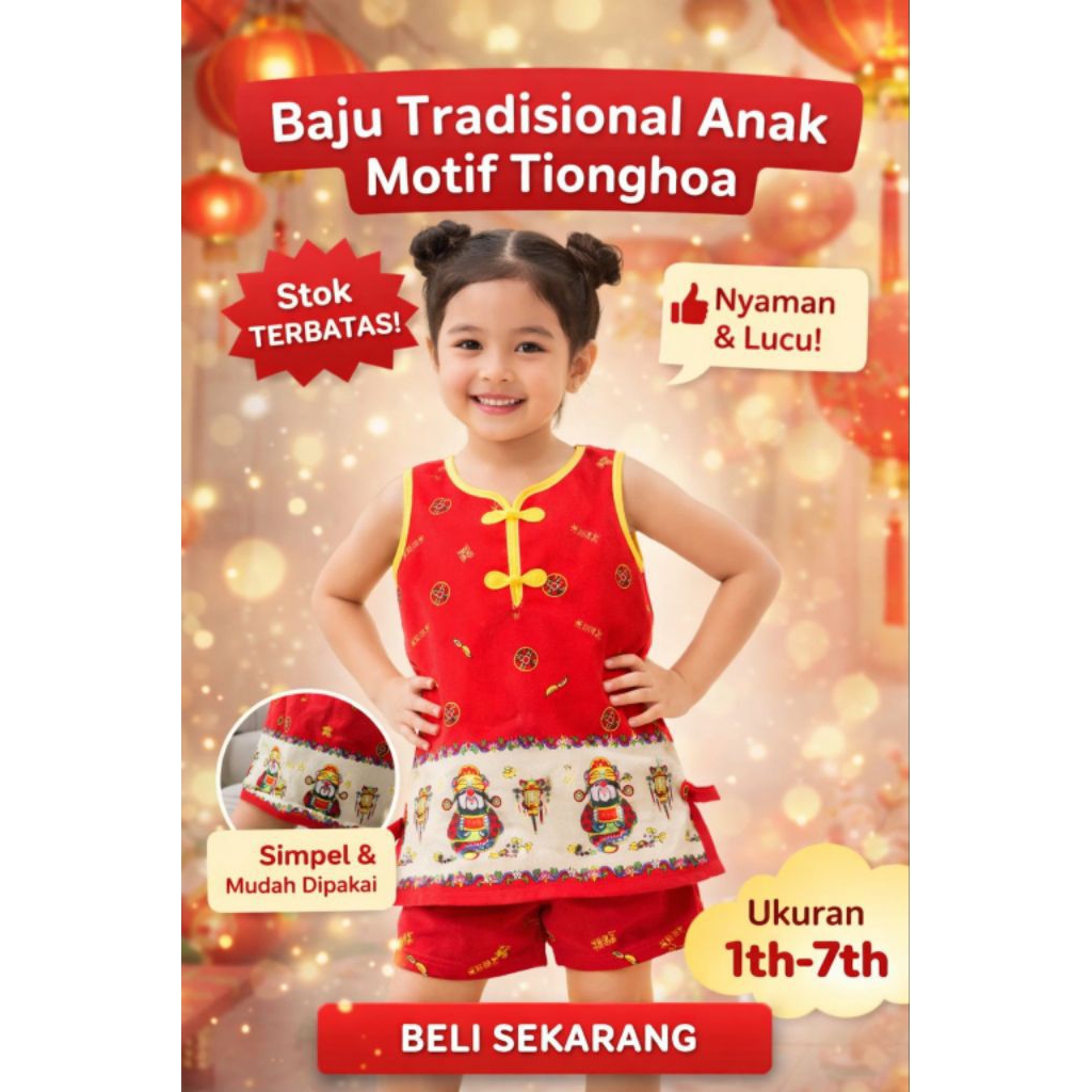 baju imlek anak perempuan usia 3 tahun sampe 9 tahun