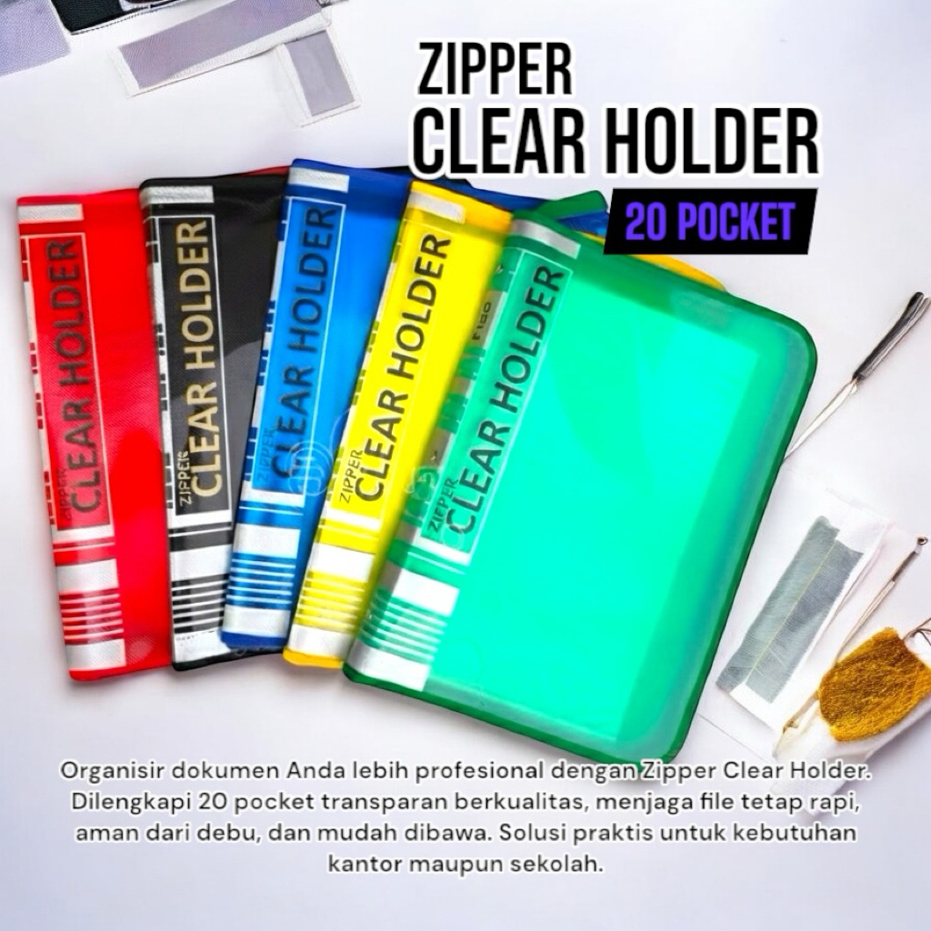 [ZCH-20] MAP DOKUMEN Resleting | Zipper Clear Holder - 20 Pocket (Kantong) | Penyimpan Sertifikat / 