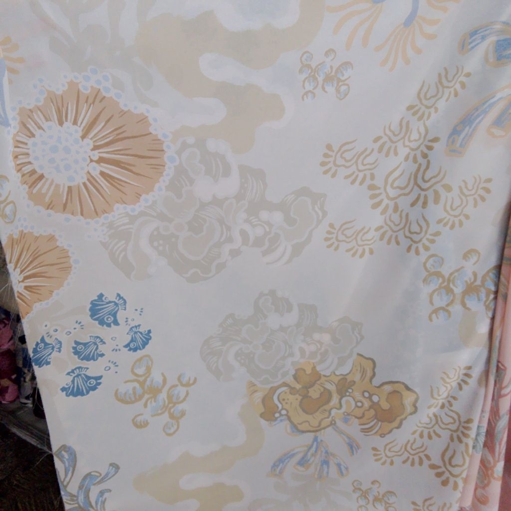 Kain Sifon Ceruty Motif Awan Klasik / Ceruti Babydoll Printing Premium Warna Cream Blue - Per Seteng