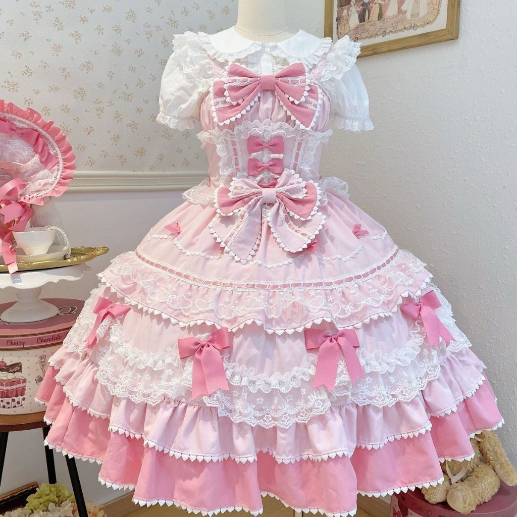 JSK Lolita pinkcake dress lolita wanita [Baca deskripsi]