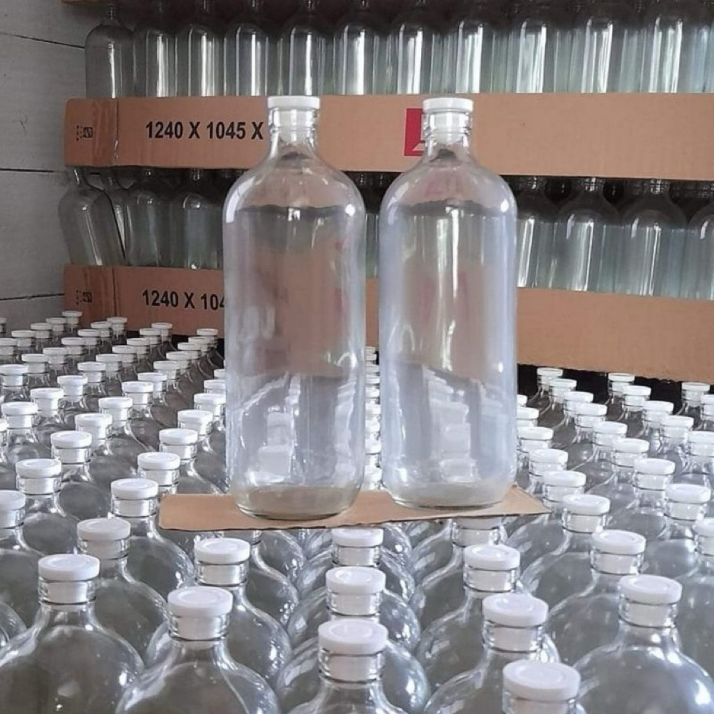 Botol Kaca 1 Liter Tutup Plug Rapat, Cocok untuk Bensin & Minyak Goreng