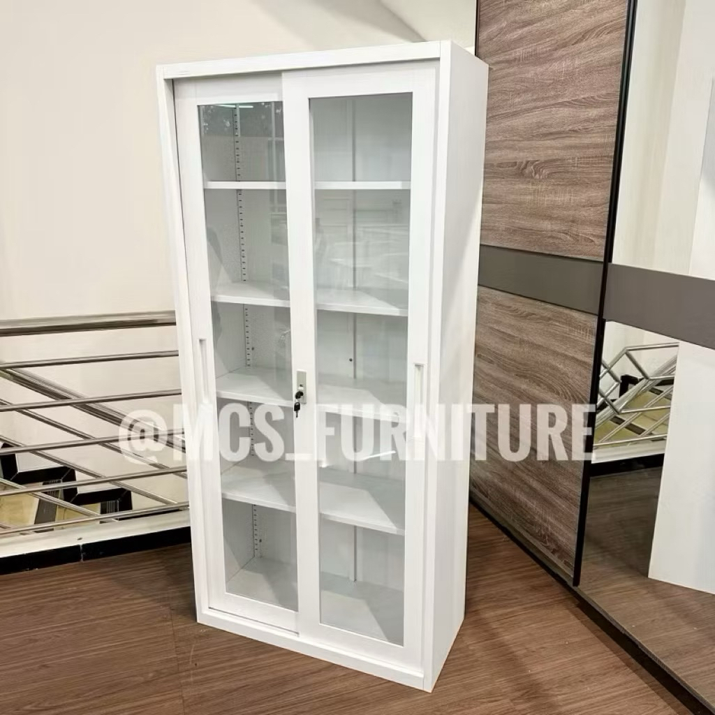 Lemari Arsip Besi Sliding Kaca Hiasan Full Sap Mebel Furniture MCS Semarang