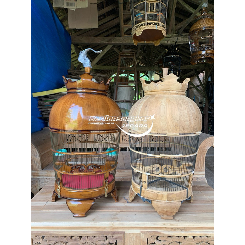 SANGKAR PERKUTUT KUBAH MAHKOTA KAYU JATI
