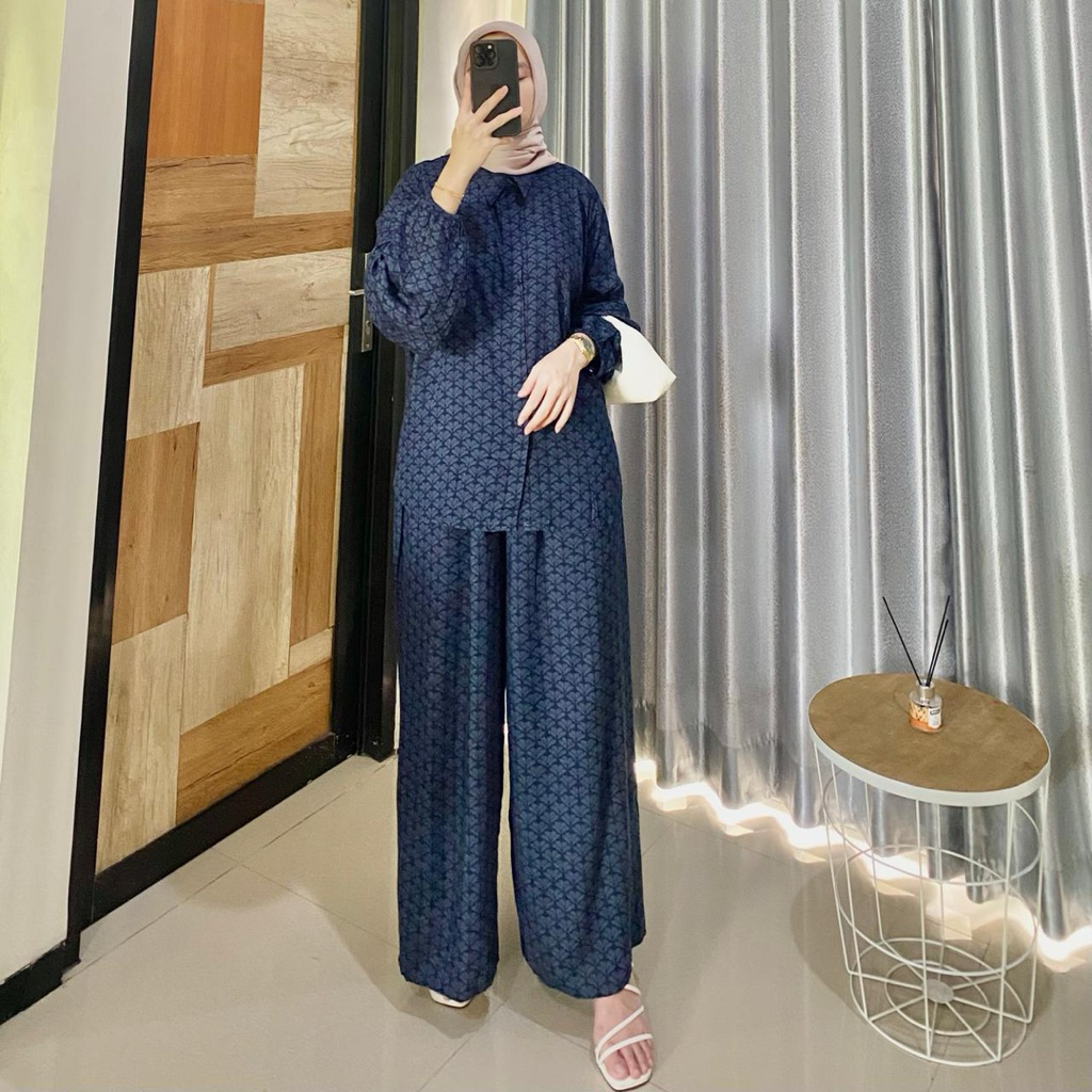 LENINA - Oneset Setelan Rayon Motif Celana Kulot