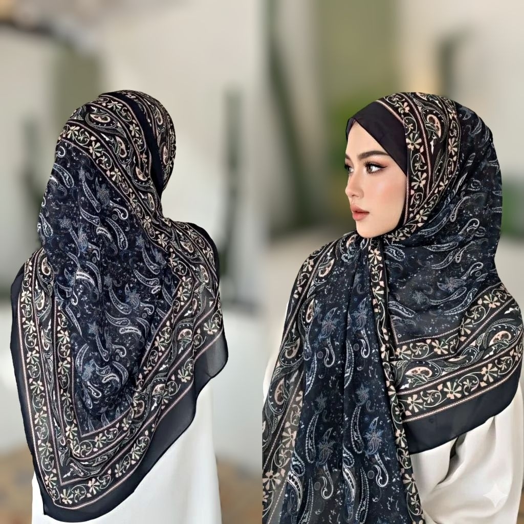 [TERLARIS]Pashmina Ceruti Turki Hitam 180×75  / Pashmina Motif Terbaru