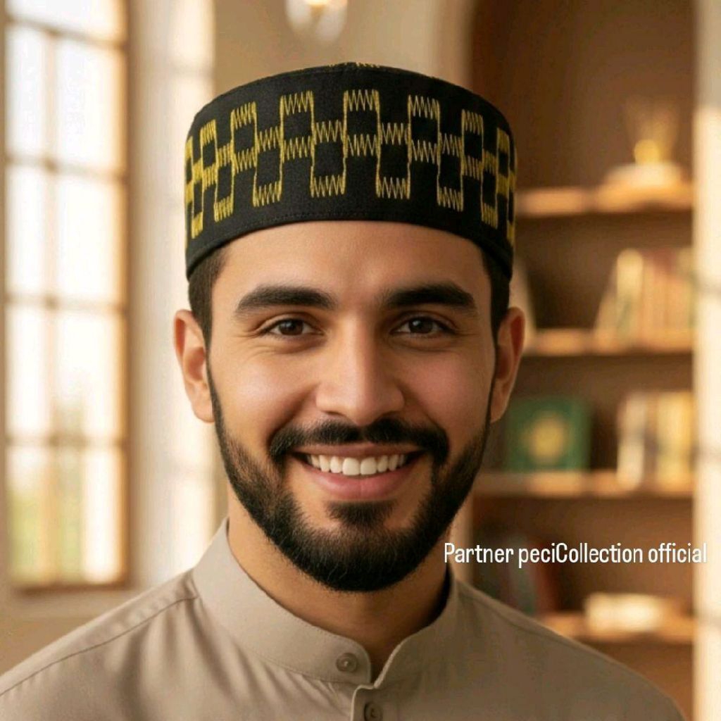 PECI KOPIAH UJE TERLARIS / PECI KOPIAH UJE / PECI KOPIAah SONGKOK BORDIR Hitam Kuning Muslim