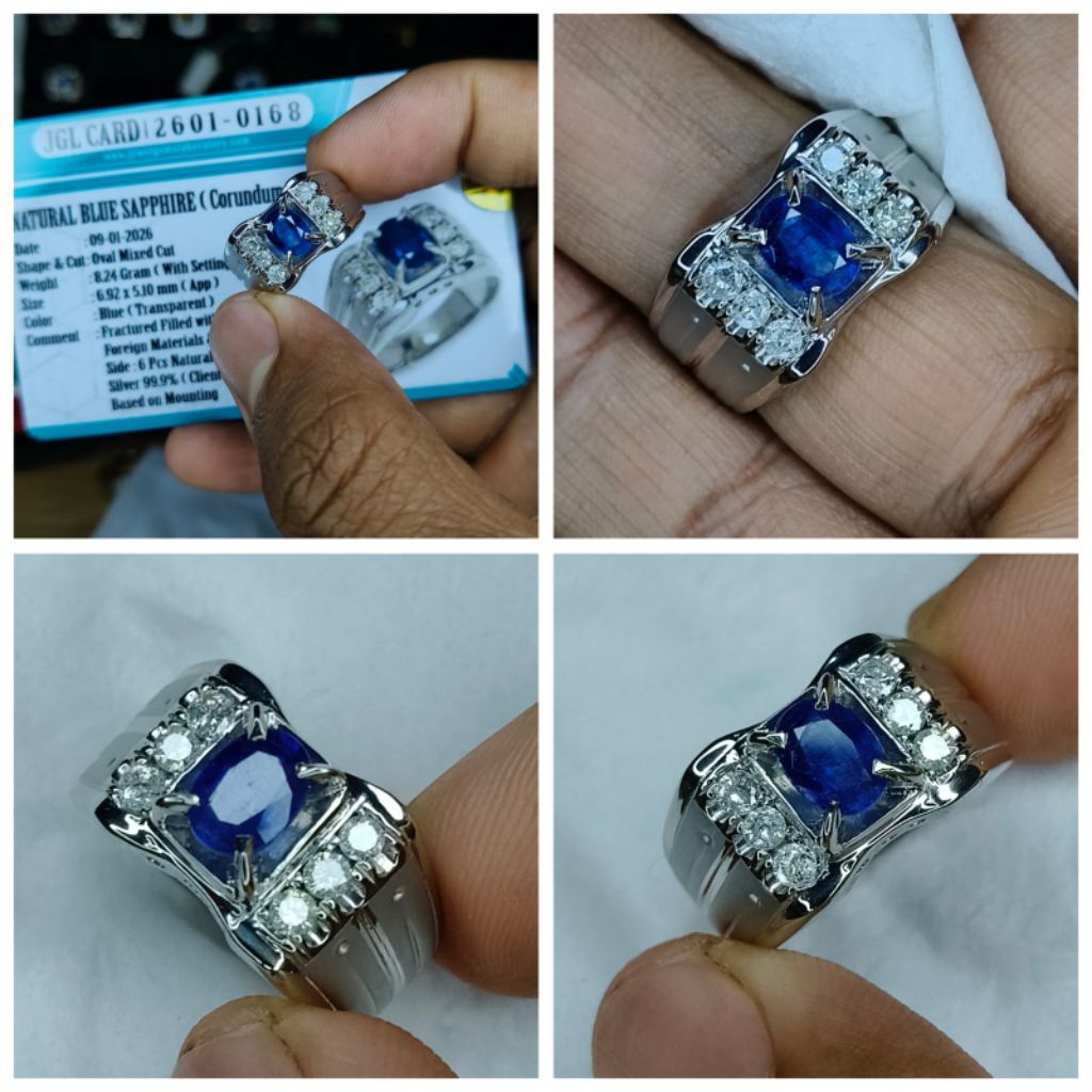 cincin pria perak berlian blue safir