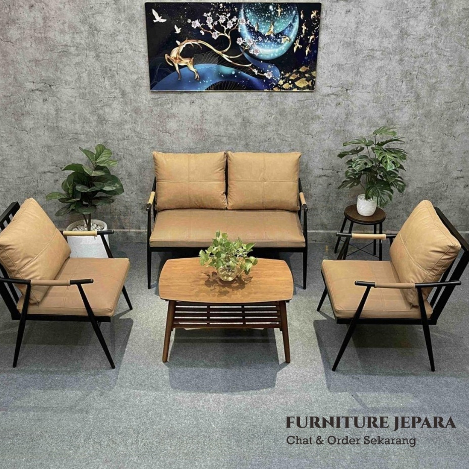 Set Sofa Minimalis Modern Kursi Tamu Industrial Cafe Elegan Import Premium