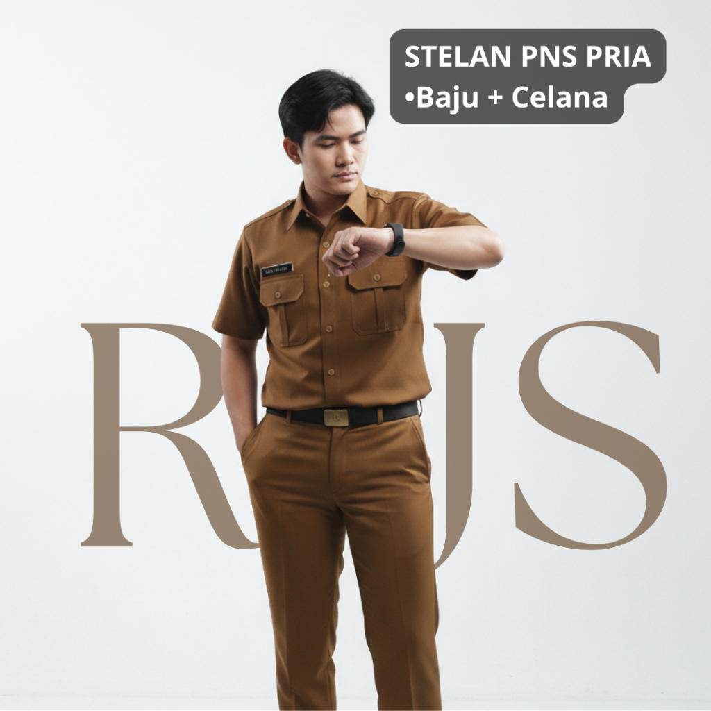 Stelan Baju PNS Pria Pemda Lengan Pendek Coklat Khaki | PDH ASN Formal