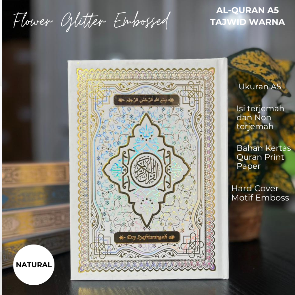 Al-Quran A5 (Tajwid Warna) Flower Glitter Emboss + Tasbih Premium 33 Butir