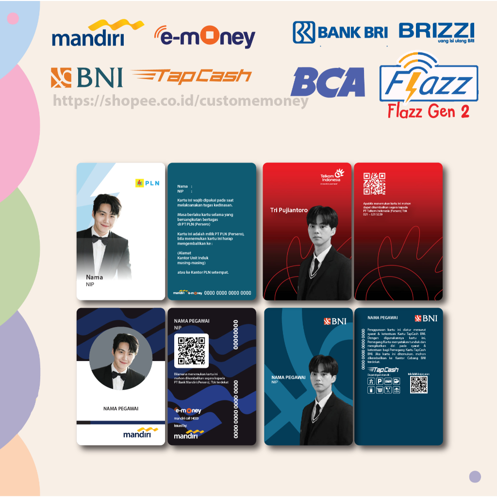 Emoney ID C4RD CUSTOM BEBAS MANDIRI EMONEY BNI TAPCASH BRI BRIZZI Etoll E-money Card 2 SISI