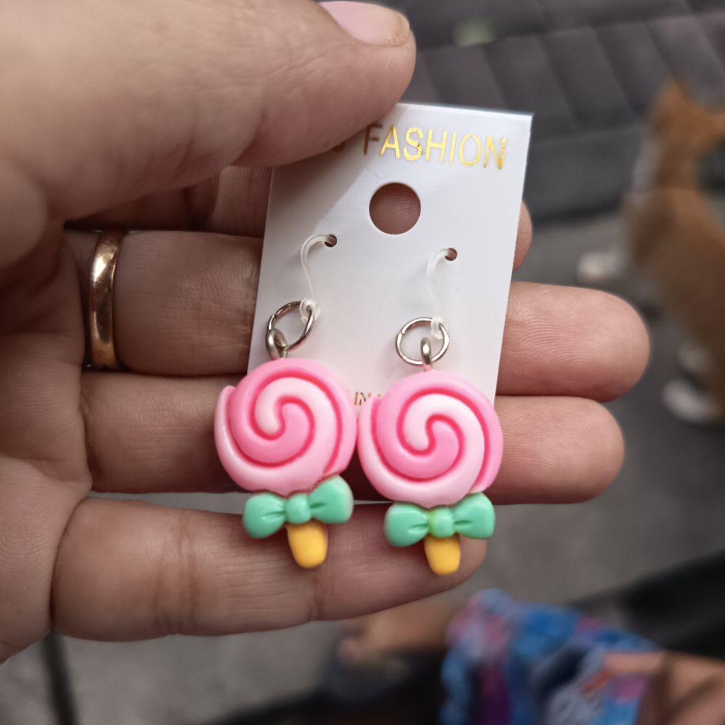 Anting anak dewasa kait plastik lolipop