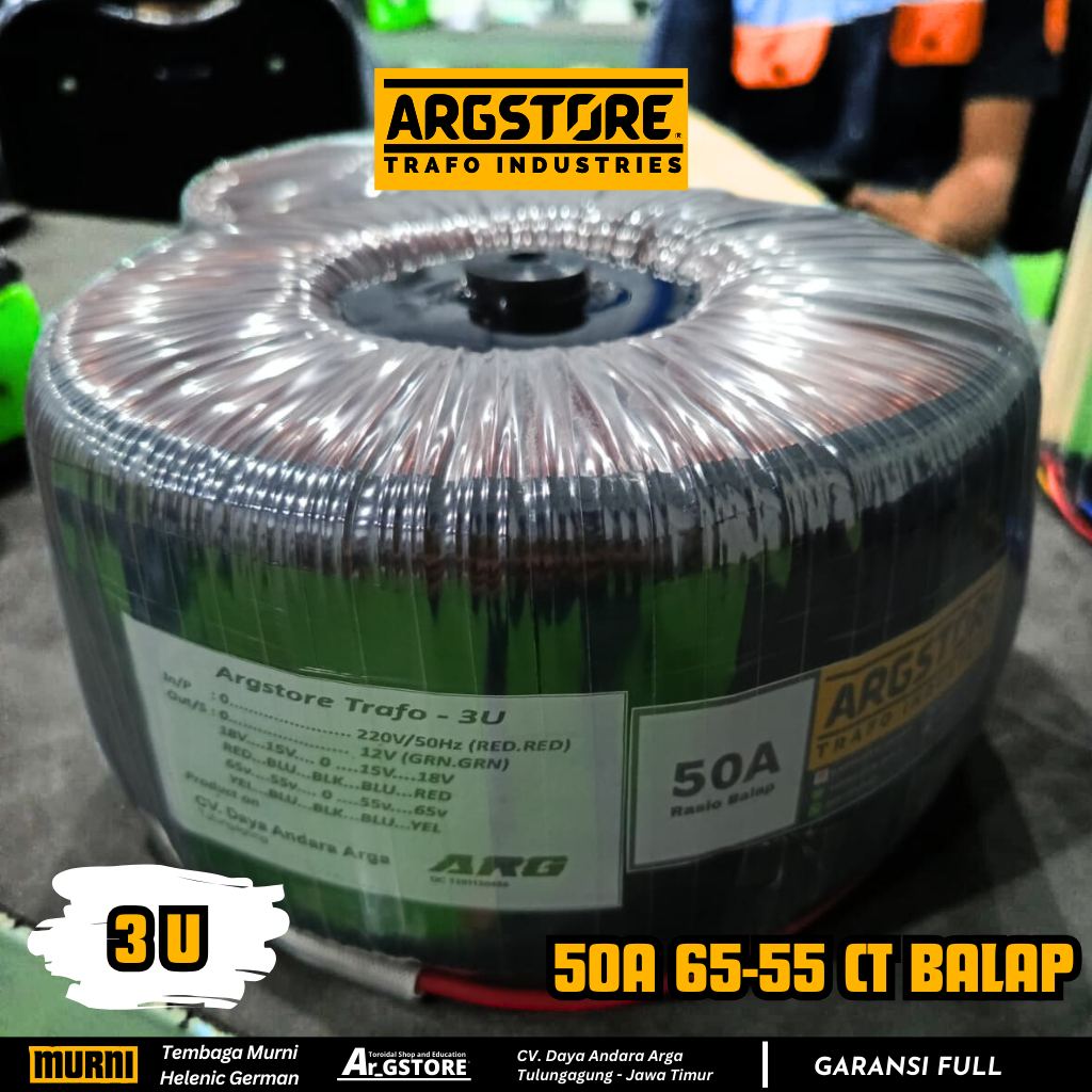 Trafo toroid donat 50A 65V CT (murni) - Spesifikasi balap