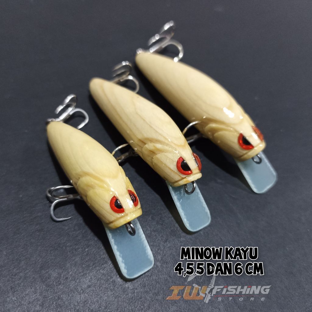 Lure minow kayu ukuran 4,5 cm 5 cm dan 6 cm natural kayu umpan pancing casting
