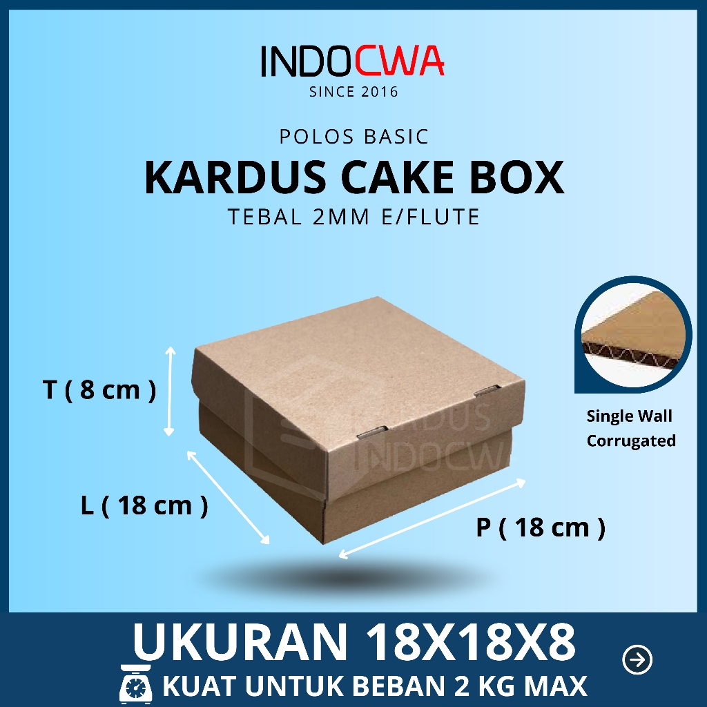 Kardus Cake Box - Kotak Kue Die Cut Packing Polos  UK 18x18x8 cm