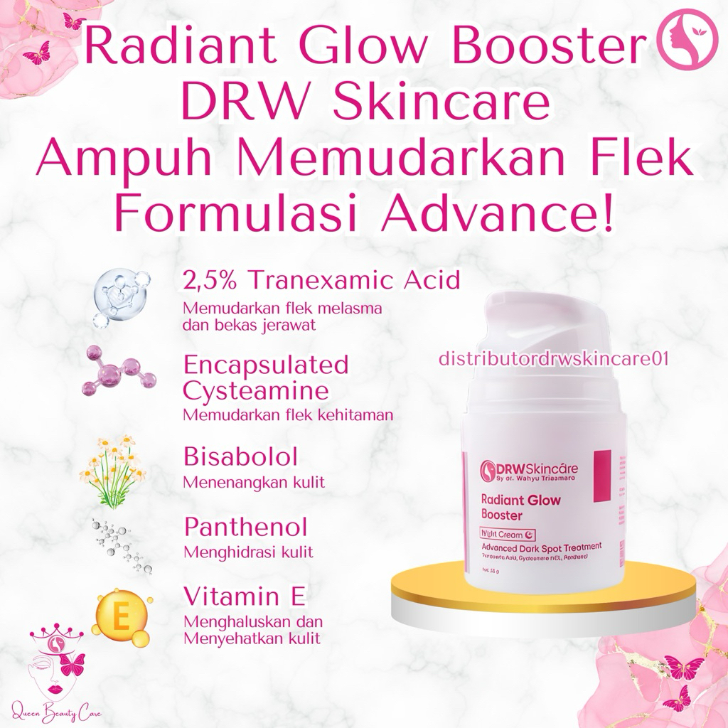 DRW SKINCARE Cream Malam Radiant Glow Booster ( Glowing , cerah ,memudarkan flek, bekas jerawat )