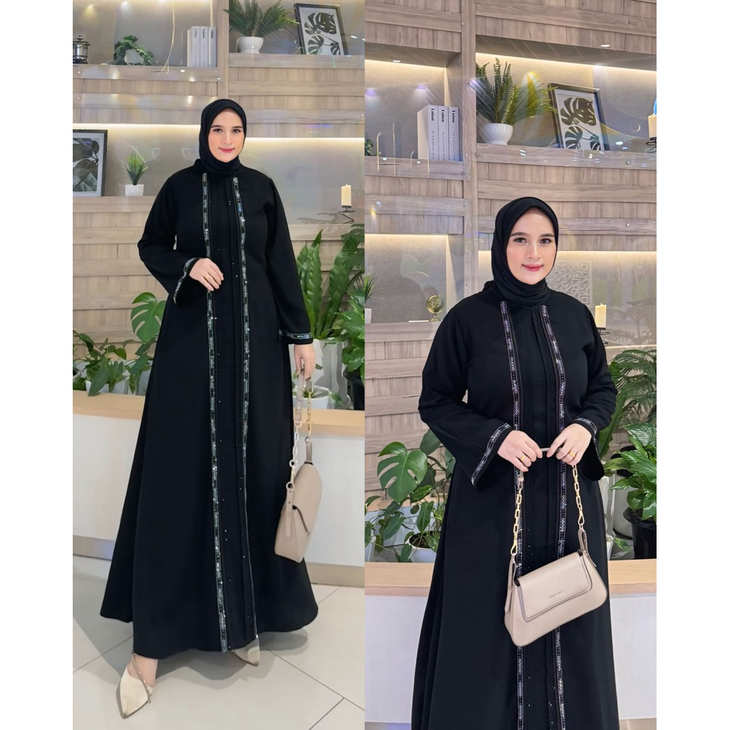 Abaya Hitam Elegan /Gamis Lebaran Hitam Elegan