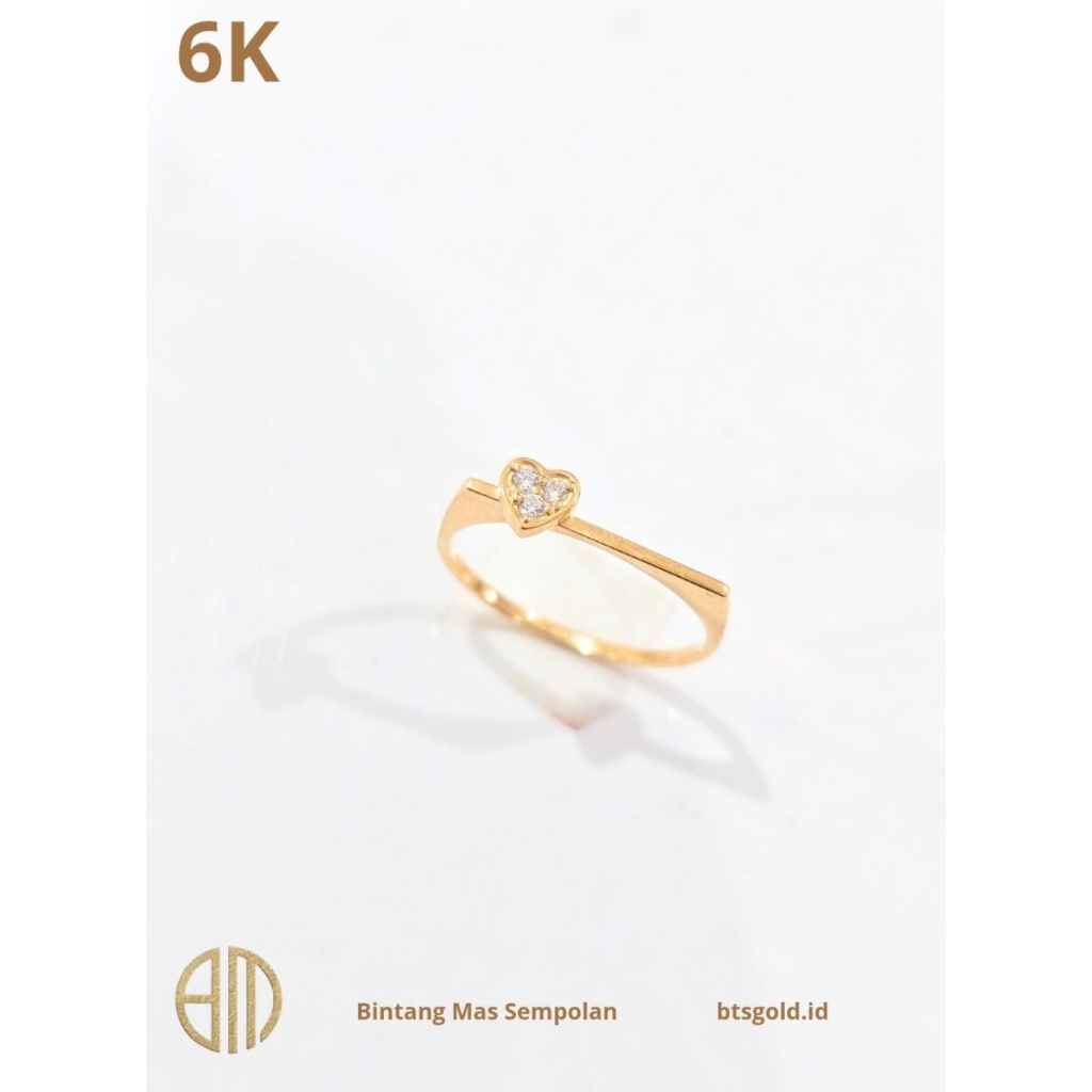 Cincin Emas Persegi LOVE Permata Putih Emas Asli