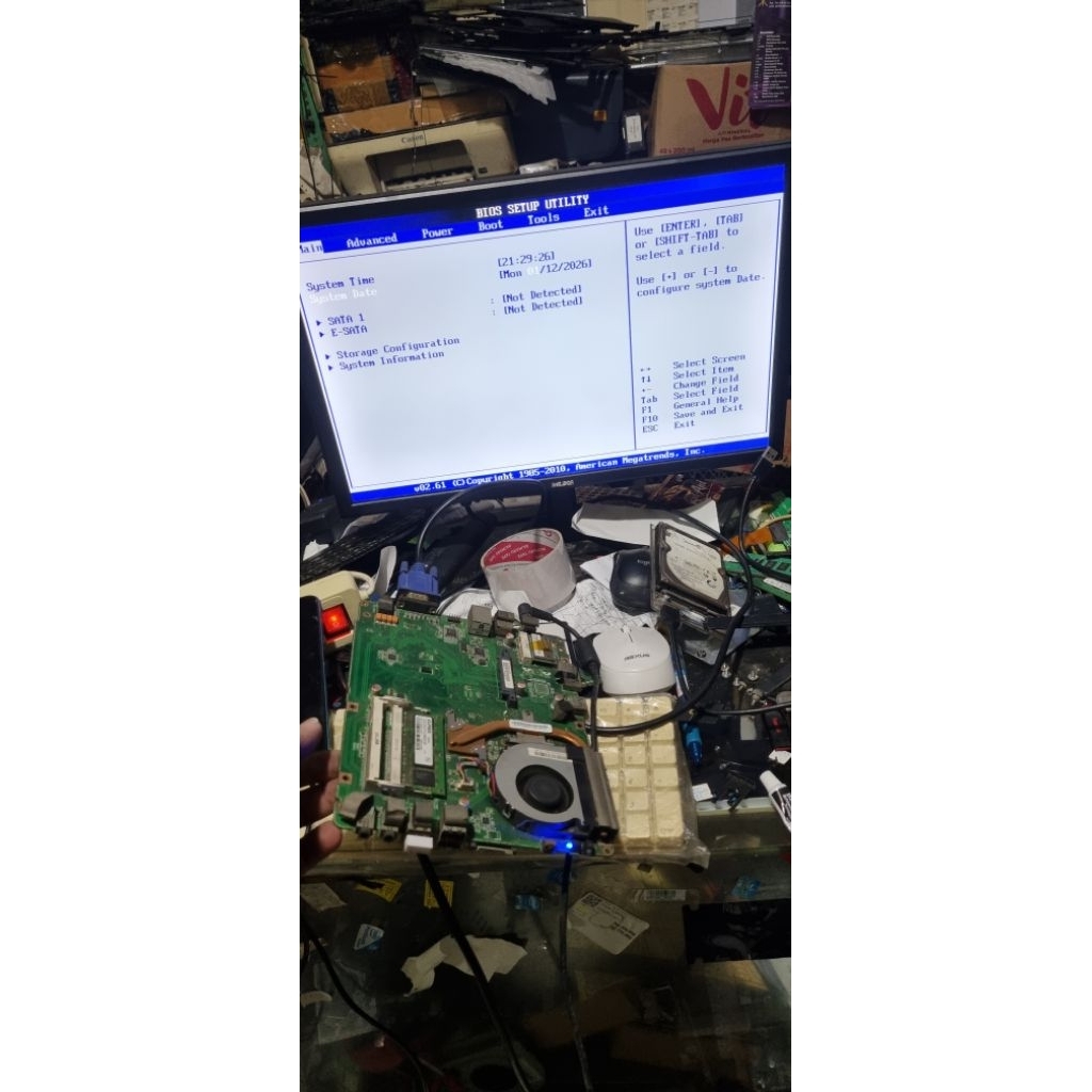 mesin/mainboard mini pc EeeBox PC EB1007 Atom D410 ram 1gb ddr2