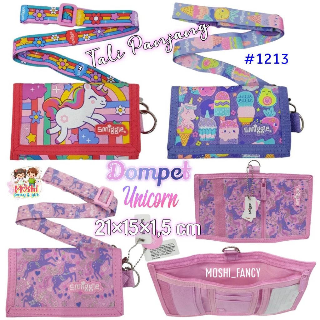 Dompet Anak Lipat Tali Motif Ice Cream Unicorn Ungu / Dompet Anak Candy Unicorn / Dompet Anak Lipat 