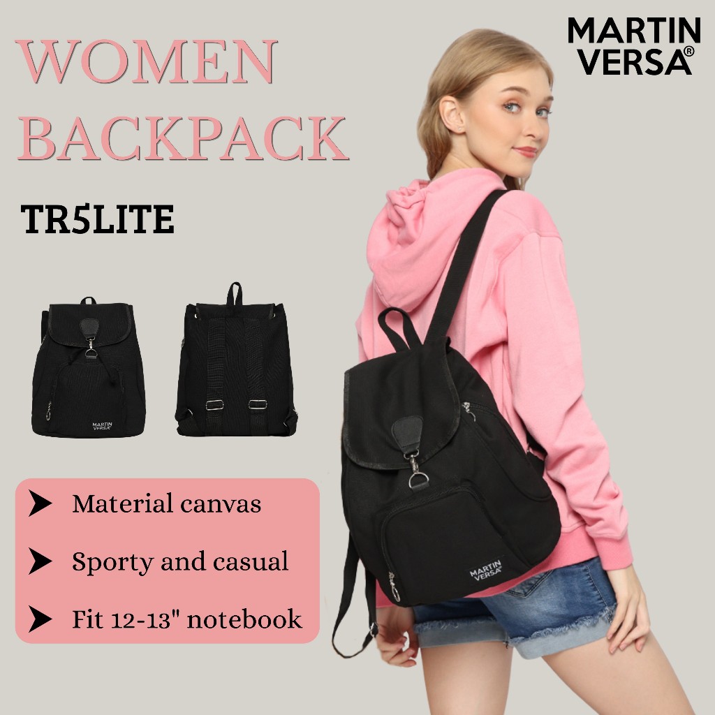 MARTIN VERSA Tas Ransel Wanita 35 CM Woman Backpack Kanvas TR5LITE-Hitam
