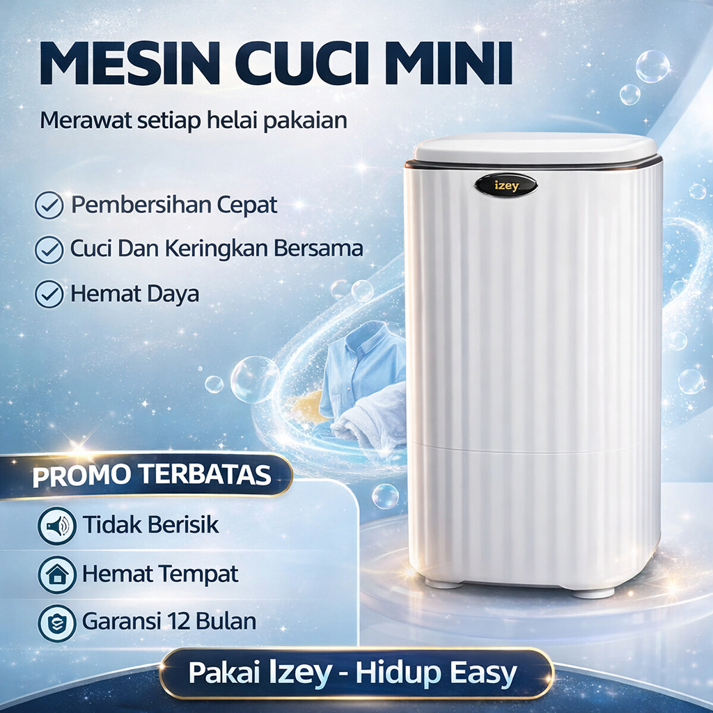 IZEY Mesin Cuci Mini Atro Mesin Cuci Portable dan Pengering kapasitas 3.5 Kg Mesin Cuci Anak Kos- Ma