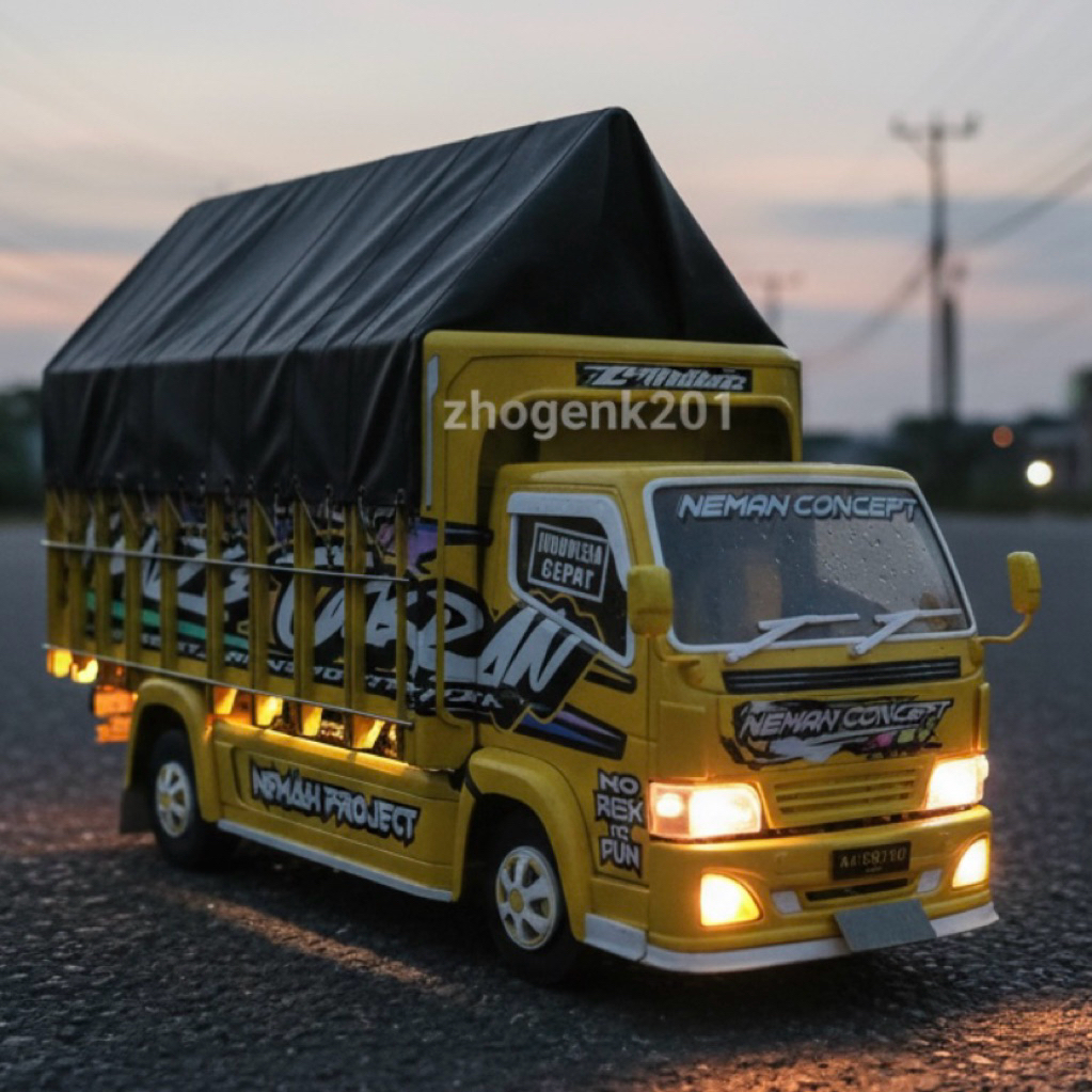 PROMO Miniatur TRUK OLENG Full Variasi Lampu Terpal Dari Kayu Asli - Mainan Anak Truk Oleng Non Rc P