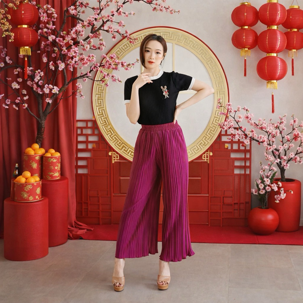 New Arrival Marena Niki Kulot Wanita | Celana Merah Maroon Imlek Chinese New Year Sincia CNY Kulot P