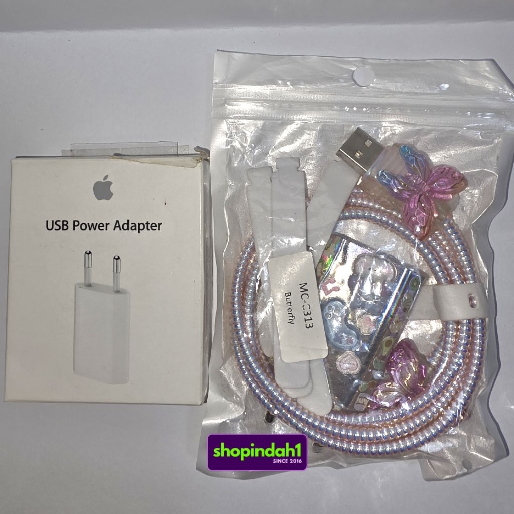 Adapter dan kabel charger iphone 5w rare putih usb to lightning orriginal preloved