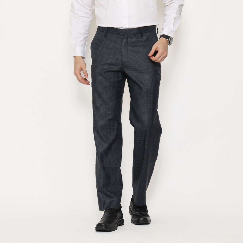 LAWELL BRAVO-ST-R Celana Panjang Formal Pria Navy Check Kecil Regular Fit