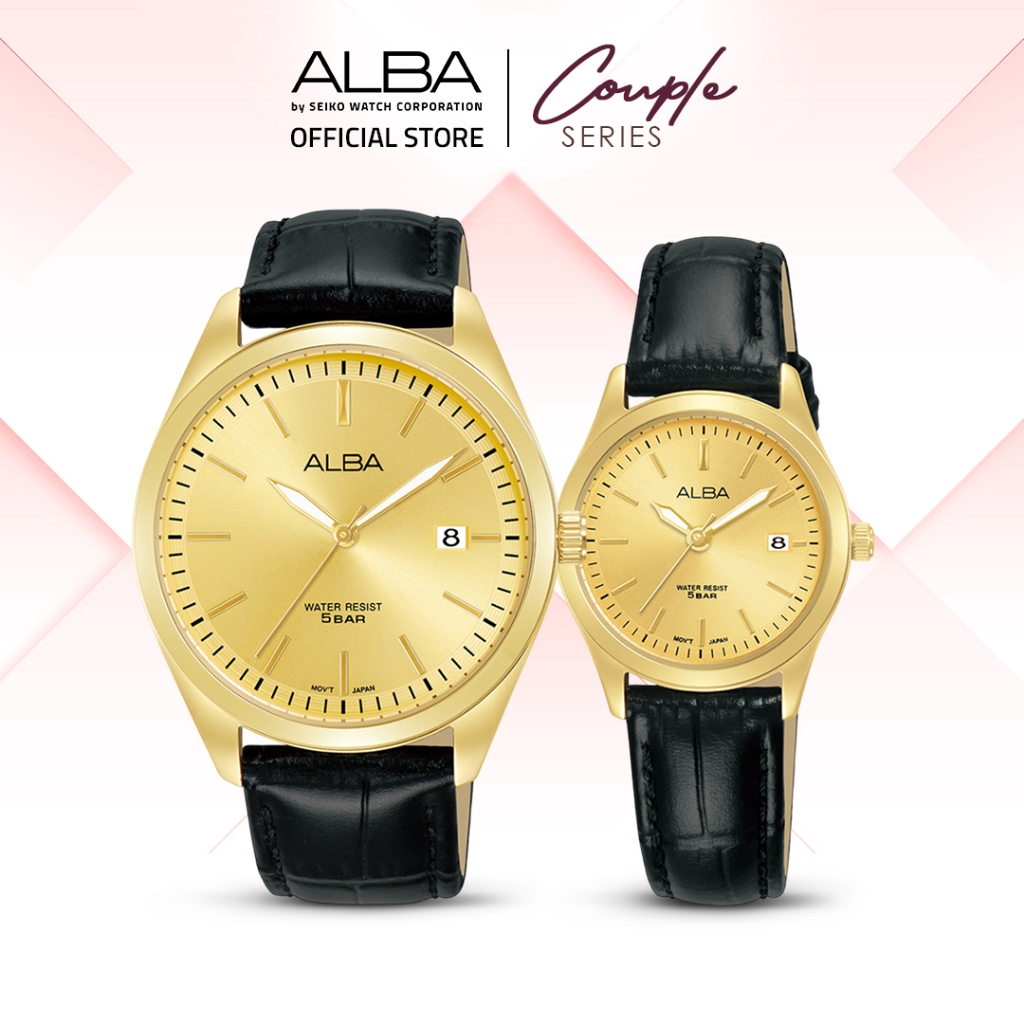 ALBA Jam Tangan COUPLE AS9S22 & AH7CG0 Quartz Genuine Leather Hitam Watch