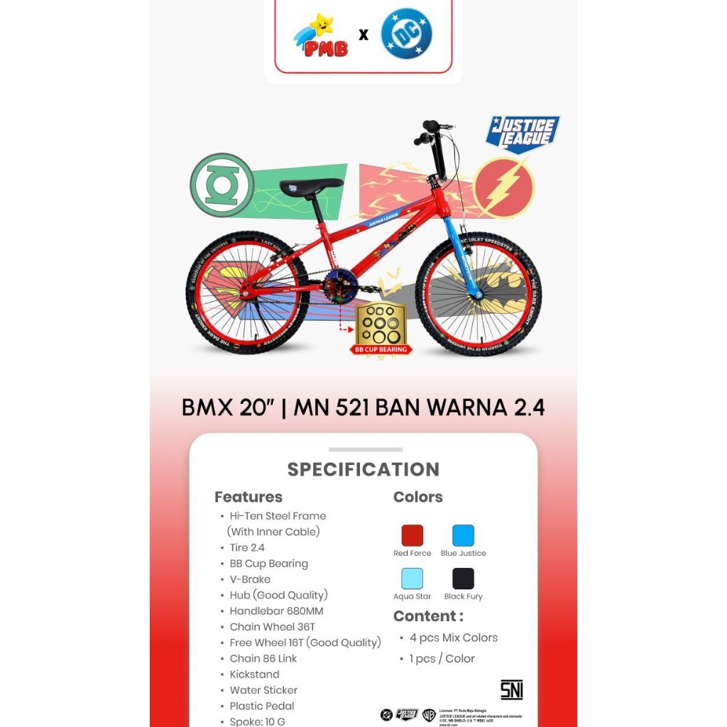 SEPEDA MORTEIN BMX MN 521DB BAN WARNA 2.4  – JUSTICE LEAGUE | SEPEDA ANAK LAKI-LAKI | SEPEDA ANAK RO