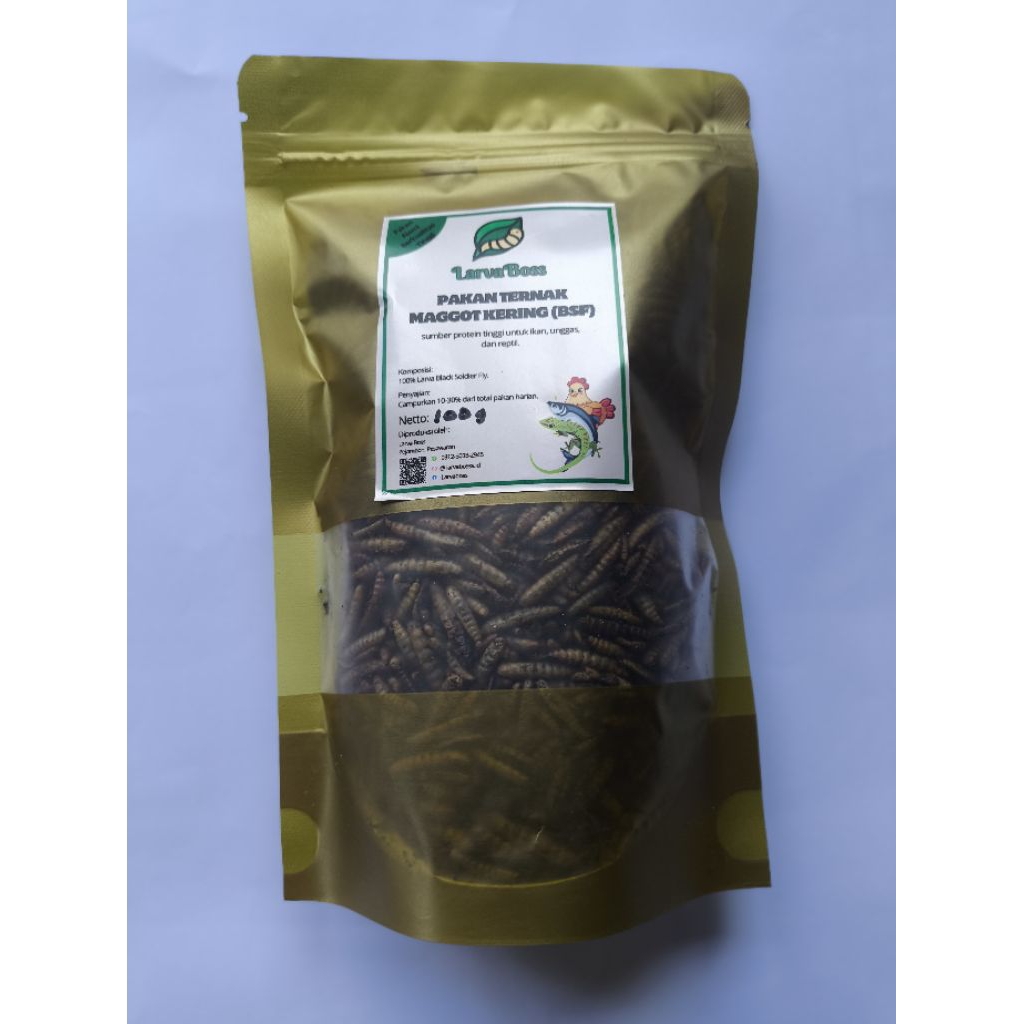 maggot kering BSF LarvaBoss.id 100gram - 100% maggot asli
