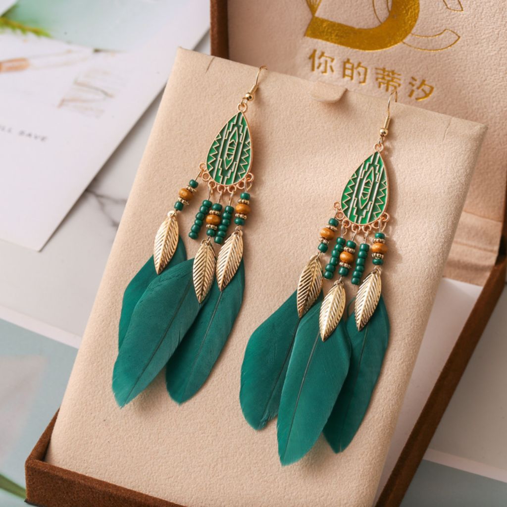 [WM2] ANTING JILBAB BULU - ANTING BOHEMIAN BULU - ANTING BULU BOHO STYLE