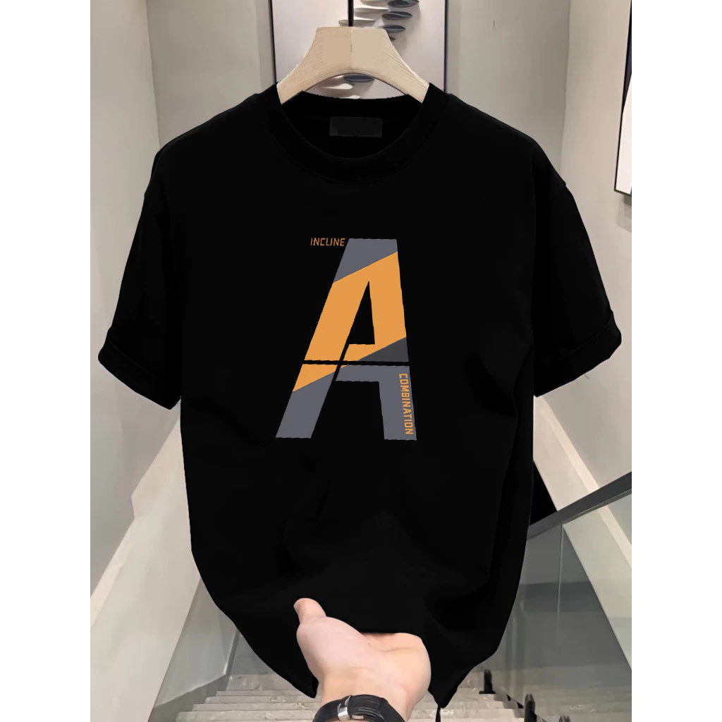 Kaos Minimalis Unisex dengan Huruf “A” Bold sebagai Logo atau Simbol Awal - Desain Bersih dan Serbag
