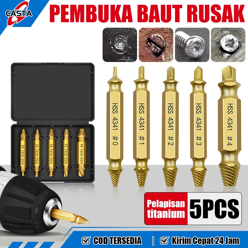 CASTA Ekstraktor Sekrup Patah Screw Extractor Set 4PCS/5PCS Double Ended Bahan Tungsten Carbide Coco