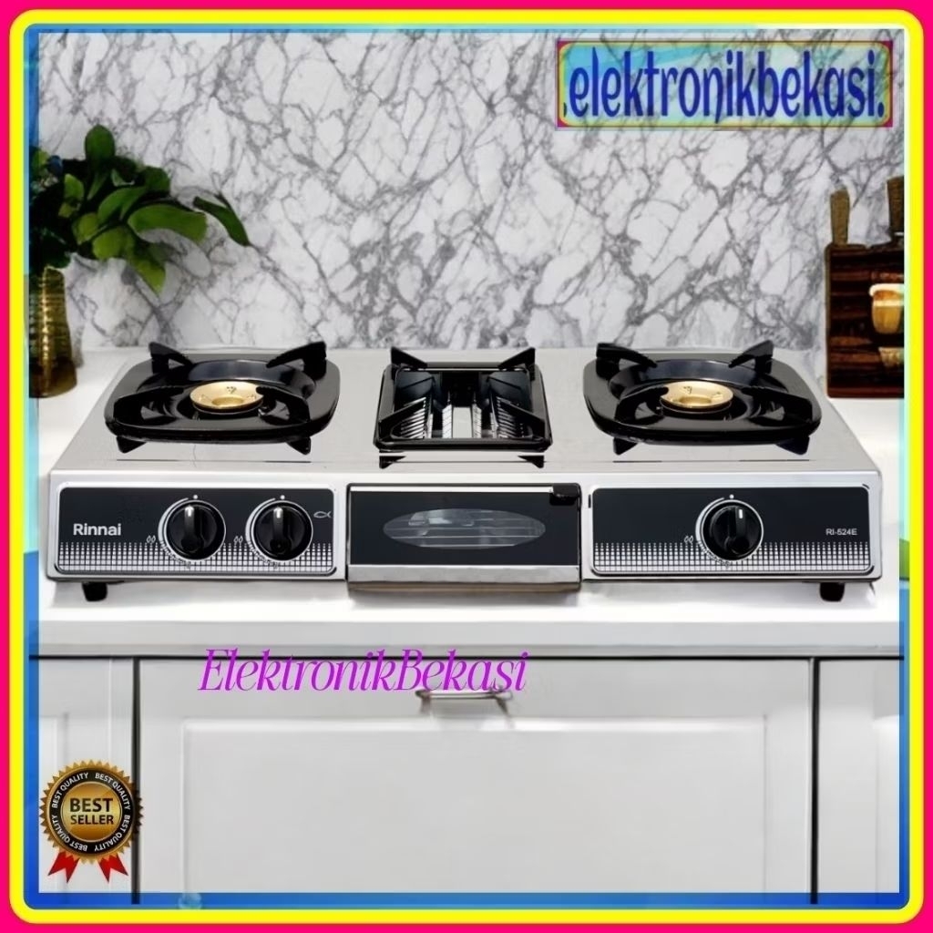 KOMPOR GAS RINNAI RI 524 E / KOMPOR GAS RINNAI 3 TUNGKU 524E / RINNAI RI-524E PEMANGGANG