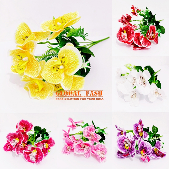 Bunga Anggrek Gloria 7 Cabang Bunga Hias Artificial Anggrek Plastik / Buket Bunga Anggrek 7 Tangkai