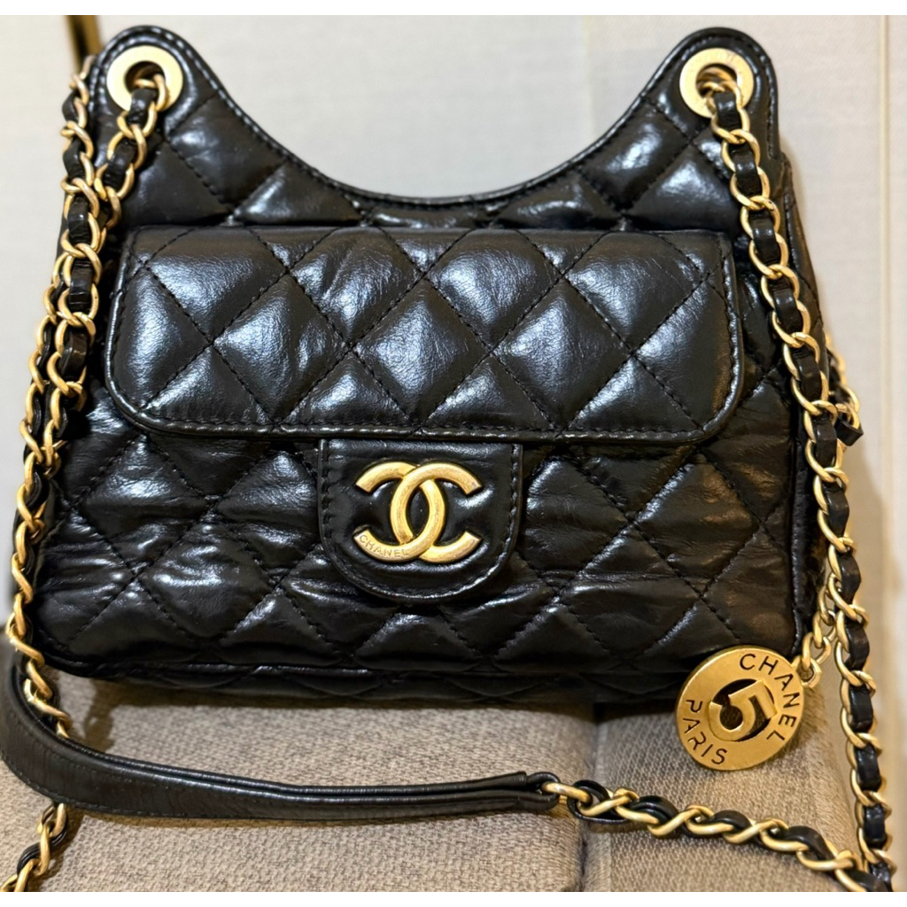 Ch 23C shiny hobo bag - ch hobo small bag | hobo sling bag - hobo bag chan*l | chan*l small hobo bag