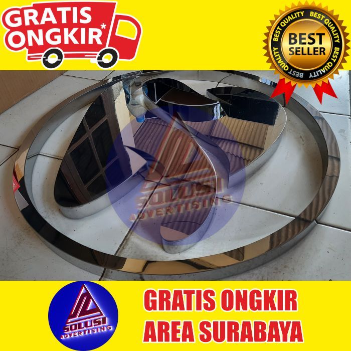 3D Letter Sign Huruf Timbul Bahan Plat Stainless/Stenlis Mirror Hairline Silver Gold Custom