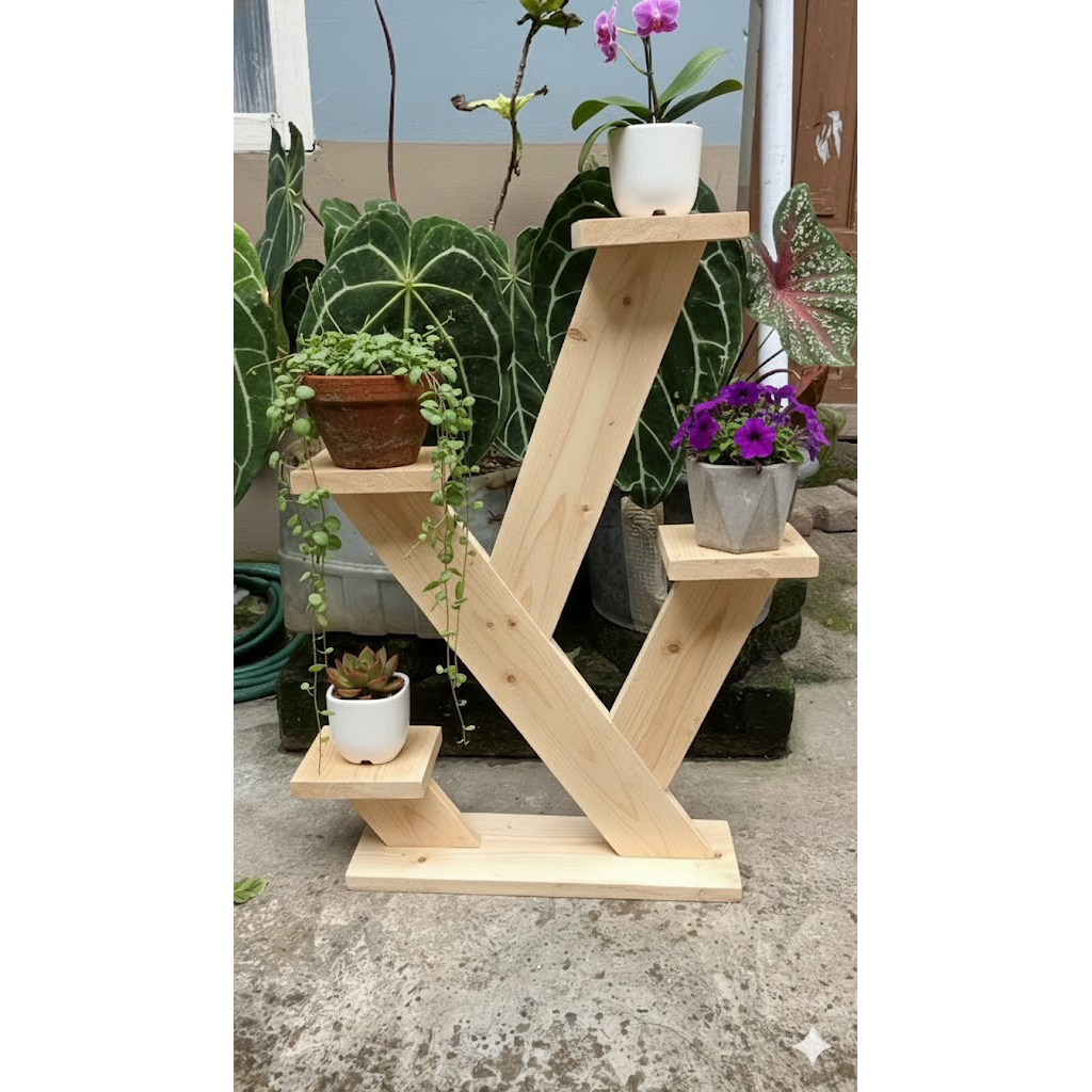 Rak pot bunga kayu minimalis/Standing pot tanaman