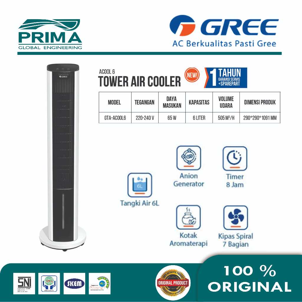 Gree Tower Air Cooler GTA-AC00L6 6L Anion Generator Aromaterapi