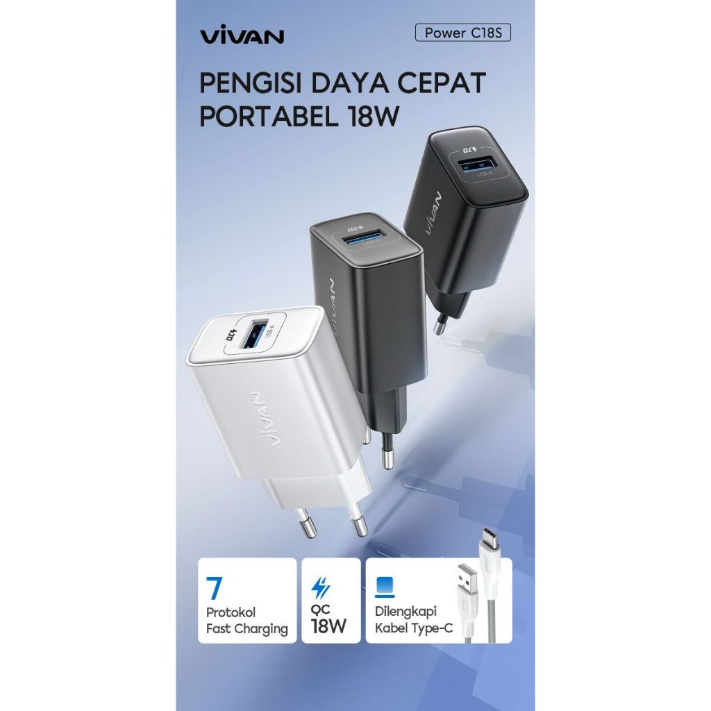 VIVAN Smart Phone Charger Power C18s 18watt
