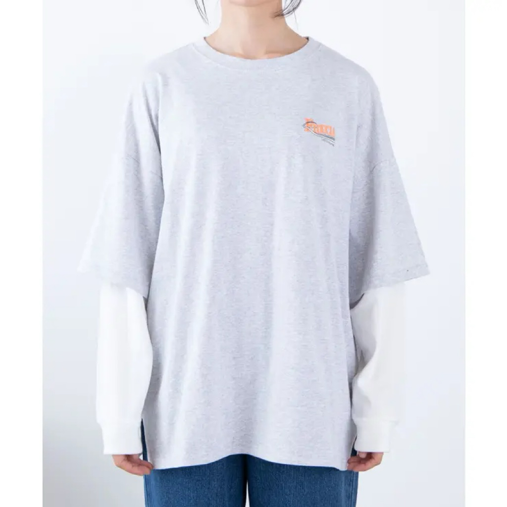 WEGO Japan [FIDUCIA] Oversized Layered Tee - 2-Way Streetwear Grey T-Shirt with Long Sleeve White Ba