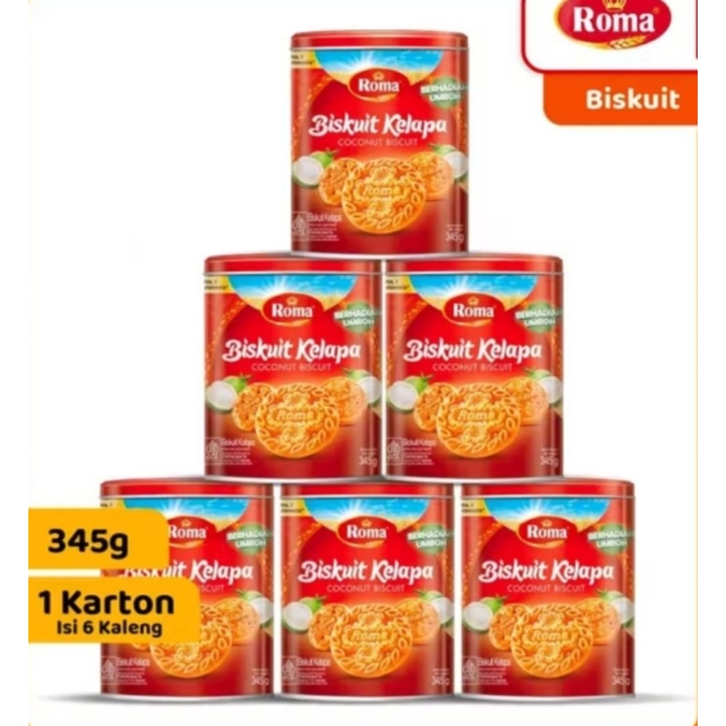 PAKET 1 KARTON - ROMA BISKUIT  KELAPA KALENG 345 GRAM