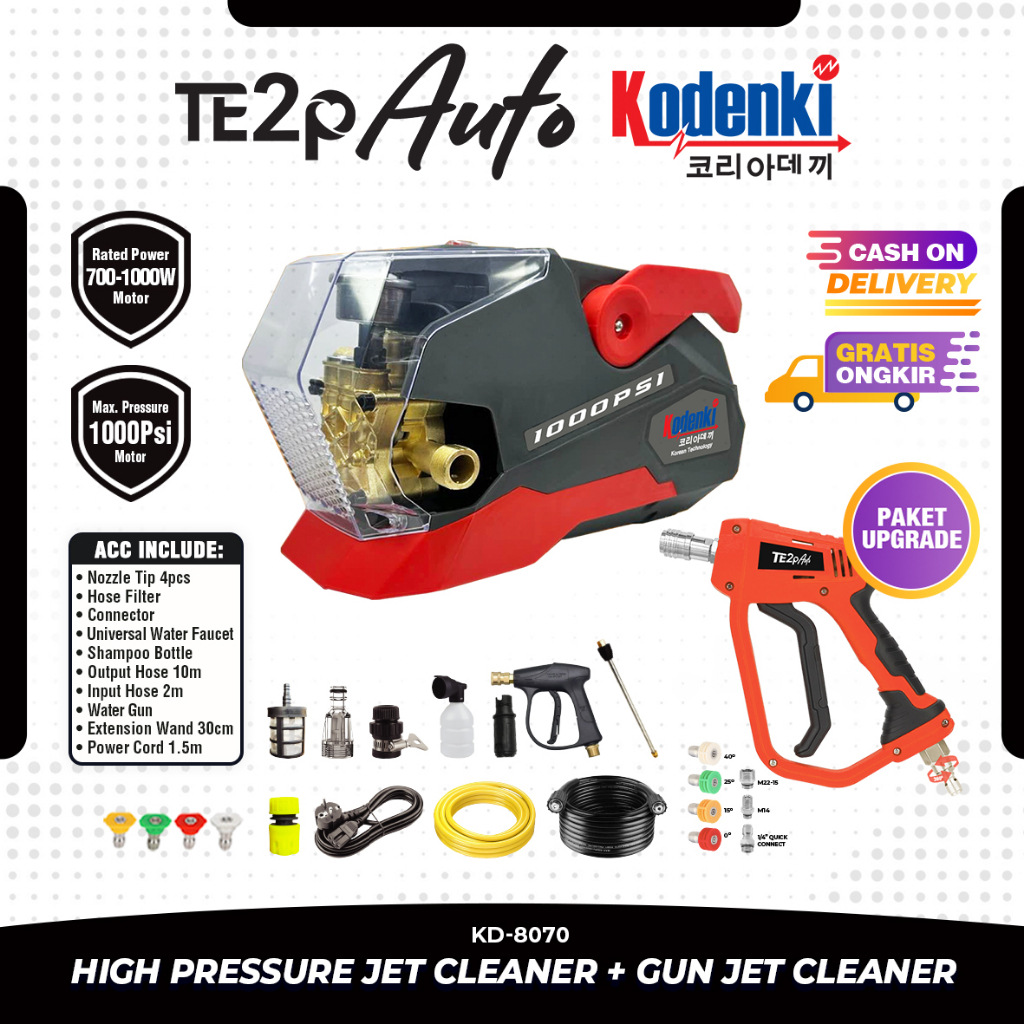 Kodenki KD-8070 PAKET BUNDLING Alat Jet Cleaner High Pressure Washer Up To 1000Psi 1000Watt Ujung Gu