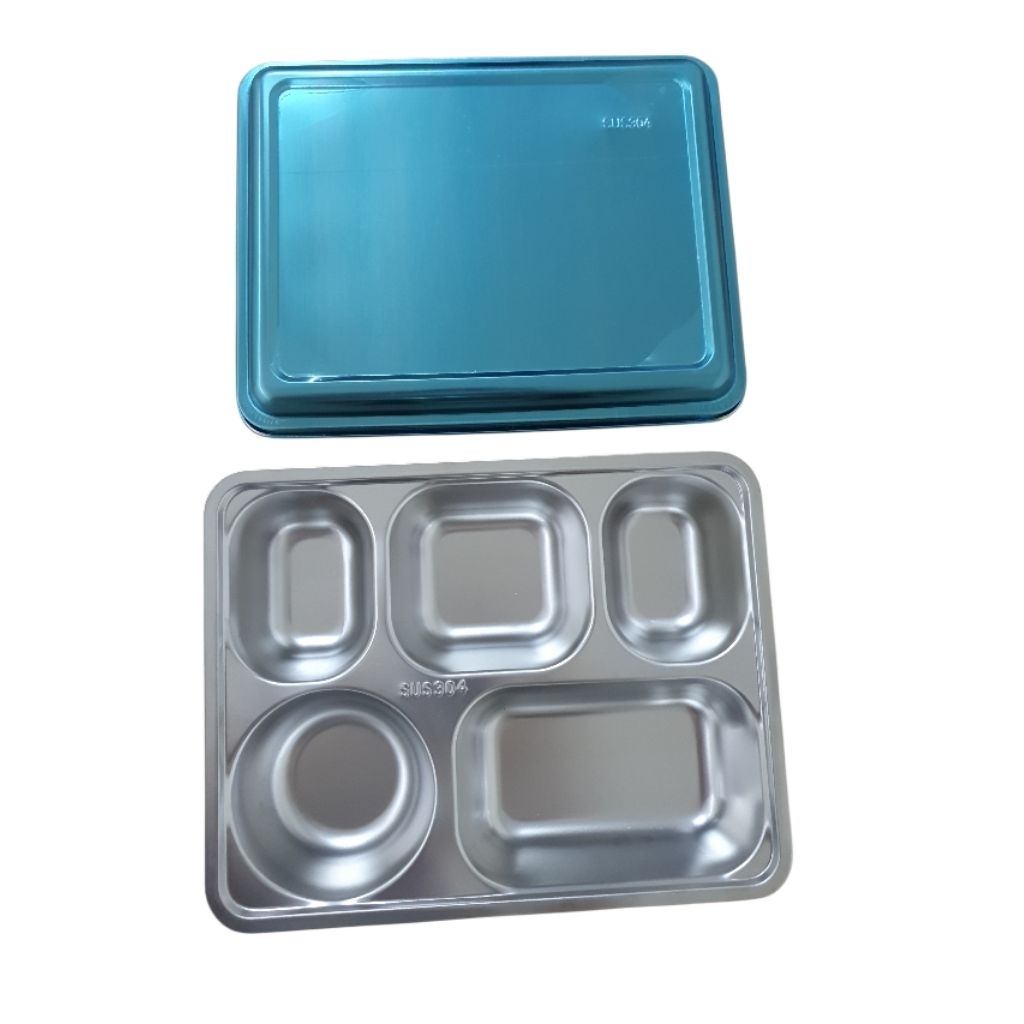 Food Tray Stainless ompreng Tempat makan MBG SUS 304 Piring Saji 5 Sekat + Tutup