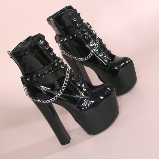 VVVSHOP K1849 heels 17cm boots angkle boots big chungky heels boots sepatu hak kotak boots tinggi  w